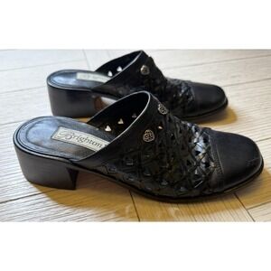Brighton Fanny Mule 9 N Black Woven Leather Block Heel Slide Shoe Silver Hearts